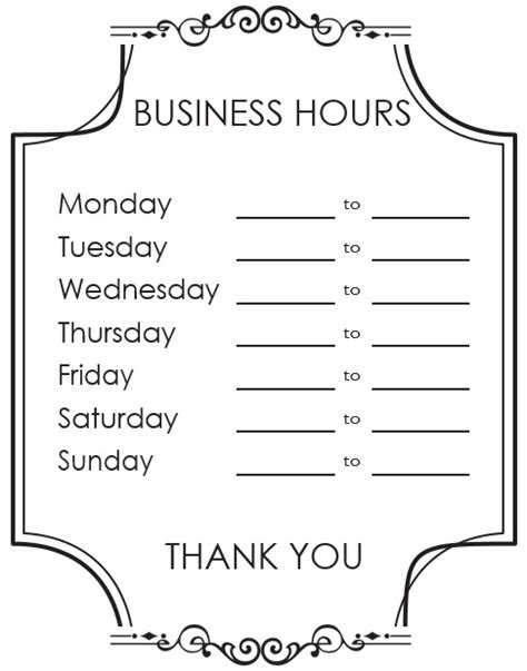 Business Hours Template Prntbl Concejomunicipaldechinu Gov Co