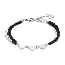 Luca Barra Bracciale 2 Fili Acciaio E Cristalli Neri Con Cuori BK2526