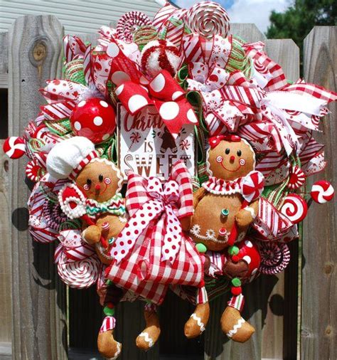 Gingerbread Wreath Gingerbread Man Peppermint Wreath Etsy Christmas