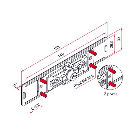 Serrure AA80 à cylindre de sécurité pour lame Ep 13 à 15 2 pivots