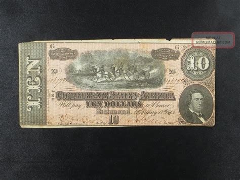 10 Confederate States Of America Obsolete Confederate Currency Richmond 1864