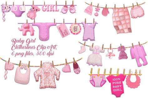 Baby Girl Clothes Line Clip Art By Me and Ameliè | TheHungryJPEG