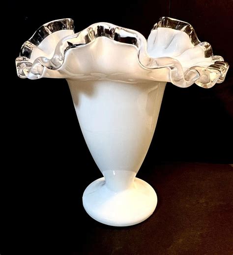 Vintage Fenton White Milk Glass Silver Crest Ruffled Edge Etsy