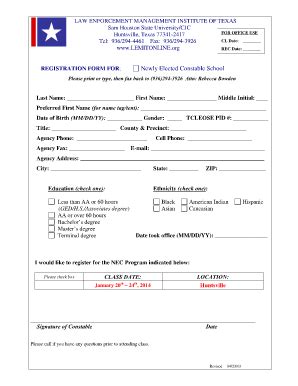 Fillable Online Nec Registration Form Bill Blackwood Law Enforcement