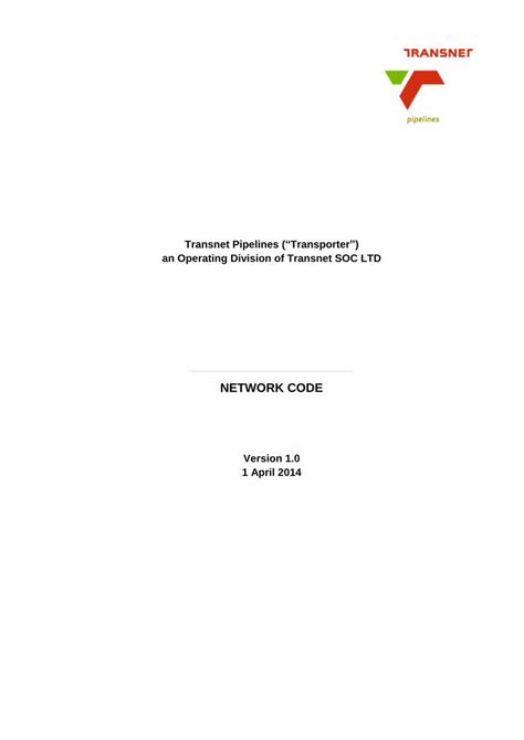 PDF NETWORK CODE Transnet Pipelines DOKUMEN TIPS