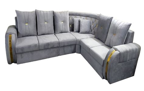 6 Seater Velvet Grey L Shape Wooden Sofa Set At Rs 30000 In Hyderabad