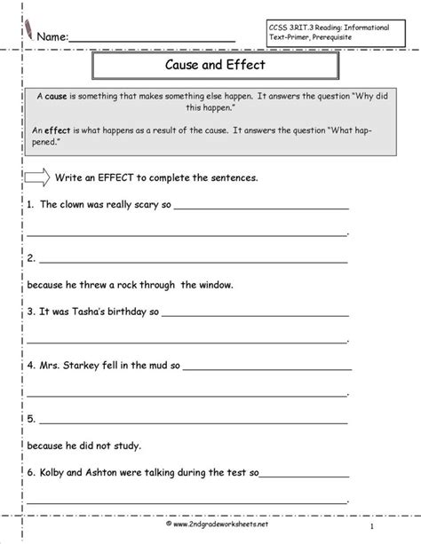 Free Cause And Effect Worksheets 6th Grade