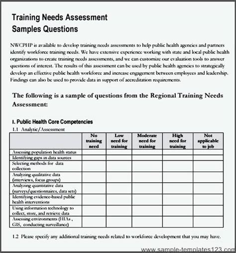 Training Needs Assessment Survey Template Sample Templates Sample