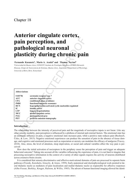 (PDF) Anterior cingulate cortex, pain perception, and pathological ...