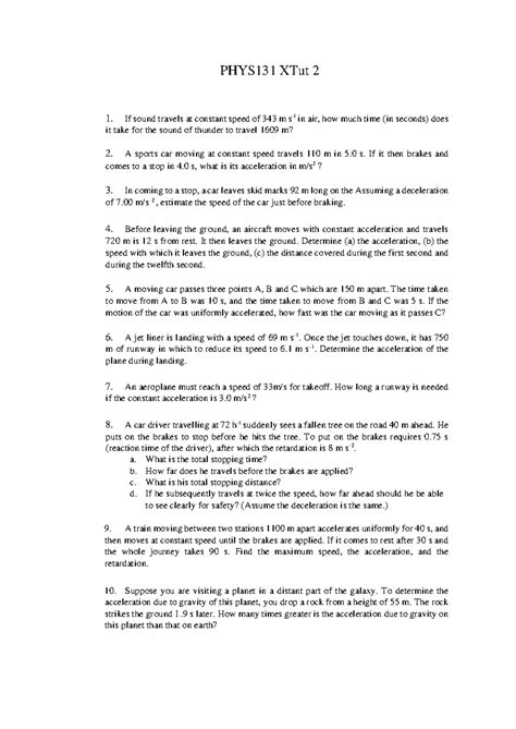 PHYS131 XTuts 2 - Understanding mechanics - PHYS131 XTut 2 1. If sound