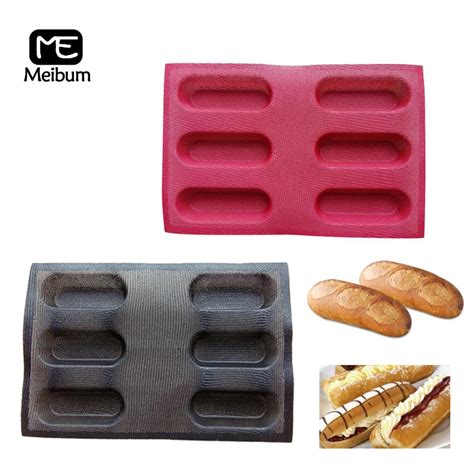 Meibum Cavity Porous Silicone Bread Mold Eclair Long Loaf Maker Tray