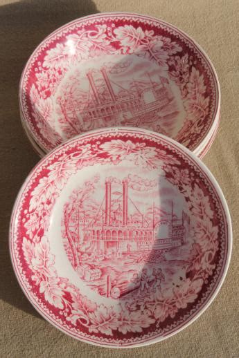 Vintage Homer Laughlin Red Transferware China Currier Ives