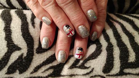 Winter Snowman Nail Design Acrylic Nails With Hand Painted Snowmen And