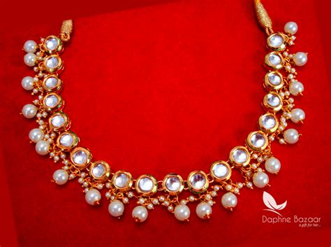 Nc55 Traditional Pearl Kundan Necklace Set With Earrings For Women