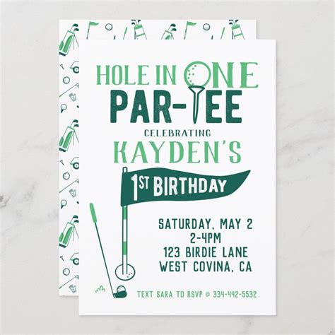 Hole In One Doodle Golf First Birthday Invitation Zazzle Golf First Birthday First