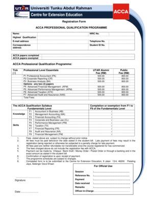 Fillable Online Registration Form Acca Professional Qualification