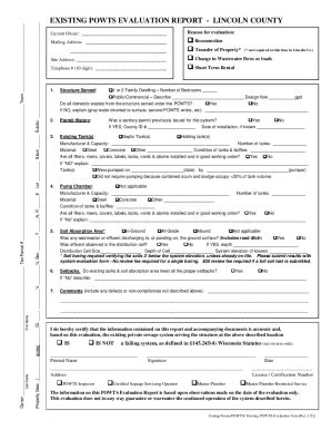 Fillable Online Co Lincoln Wi Existing Powts Eval Form Fax Email Print