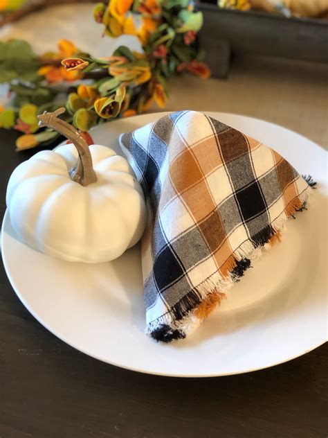 Tan And Black Plaid Cloth Napkins Set Of Etsy