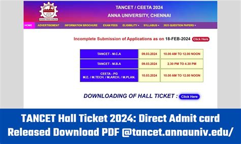 Tancet Hall Ticket 2024 Direct Admit Card Released Download Pdf