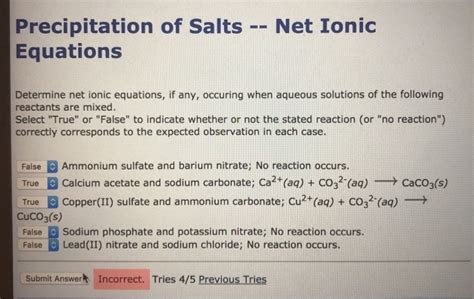 Solved Net Ionic Precipitation Of Salts Equations Determine Chegg