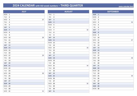 Printable 3rd Quarter 2024 Calendar