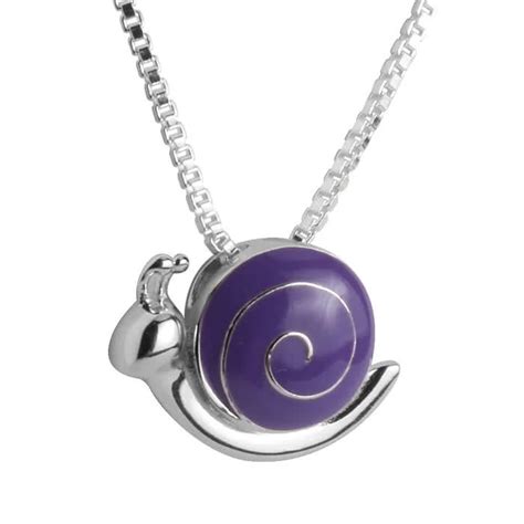 Purple Enamel Girls Silver Snail Pendant With Chain