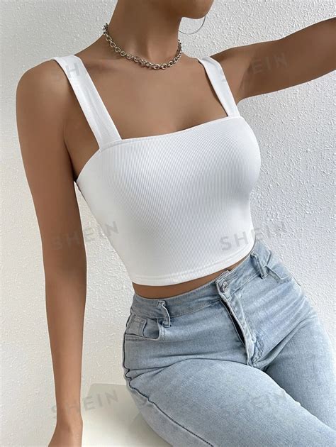 SHEIN Essnce Top Sans Manches Court Unicolore Mode En Ligne SHEIN