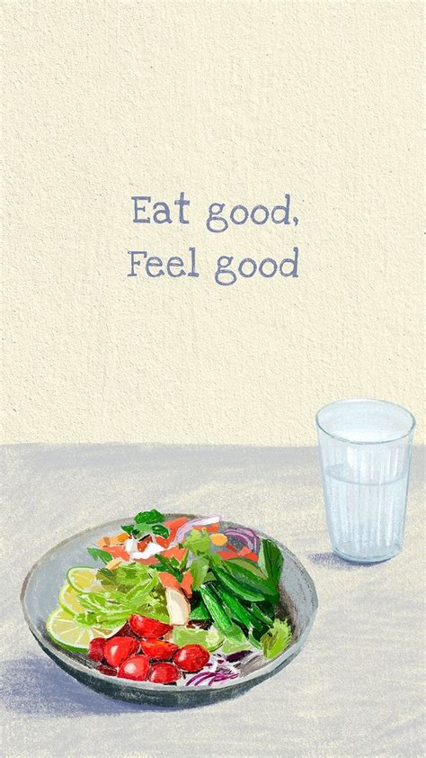 Healthy lifestyle vector mobile wallpaper with quote, eat good feel ...