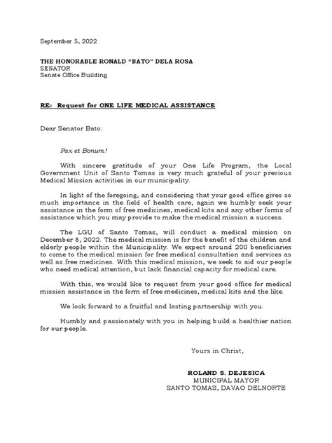 Letter Request For Medical Mission Assistance Pdf