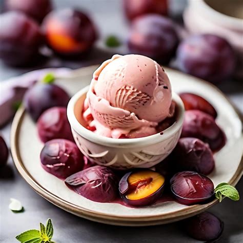 Premium Photo Homemade Roasted Plum Ice Cream Recipe Food Photography Ai