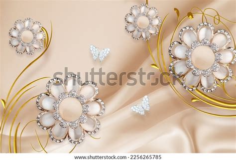 Beautiful 3d Wallpaper Flowers Butterflys Stock Vector (Royalty Free ...