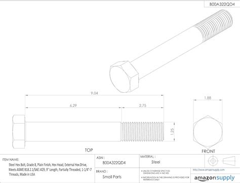 Made In US Plain Finish External Hex Drive Steel Hex Bolt Meets ASME