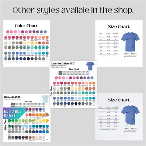 Editable Comfort Colors Color Chart And Size Chart Comfort Colors