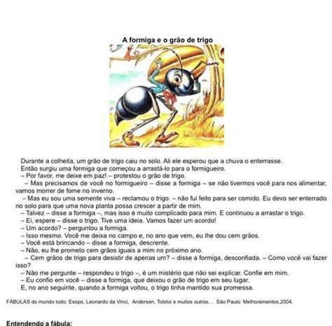 QUESTÃO 01 O grão de trigo caiu no solo esperando que a A formiga o