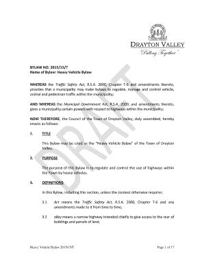 Fillable Online BYLAW NO 2015 15 T WHEREAS Traffic Safety Act Fax