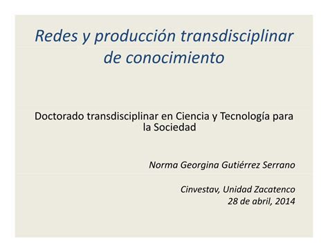 PDF Redes y producción transdisciplinar de