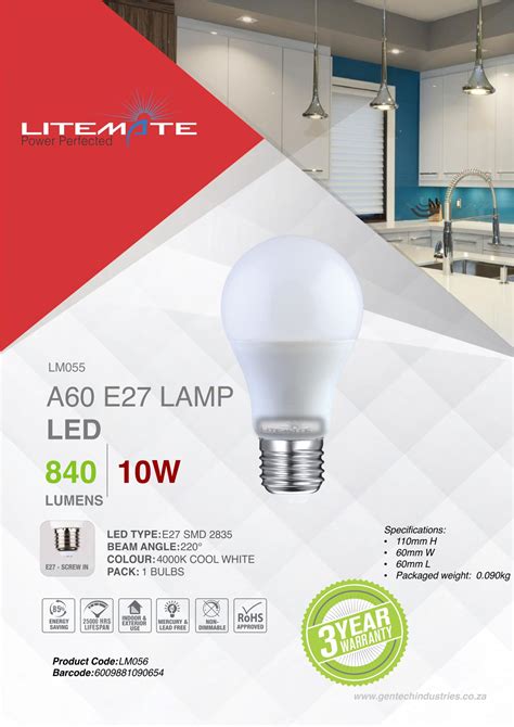 Litemate A60 E27 Led Lamp 10watt Gentech