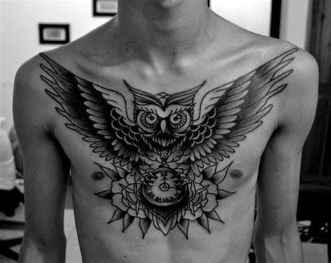 Owl Chest Tattoo Designs For Men Nocturnal Ink Ideas