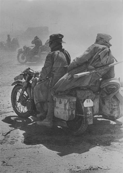 Motorcyclists Of The Wehrmacht Afrika Korps On A BMW R 12 Motorcycle In