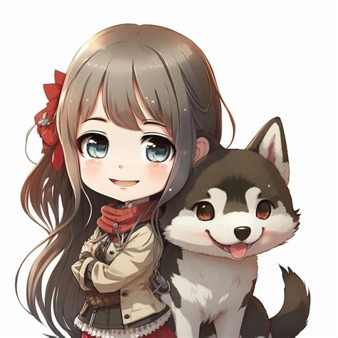 Premium AI Image | Anime girl with a husky dog generative ai