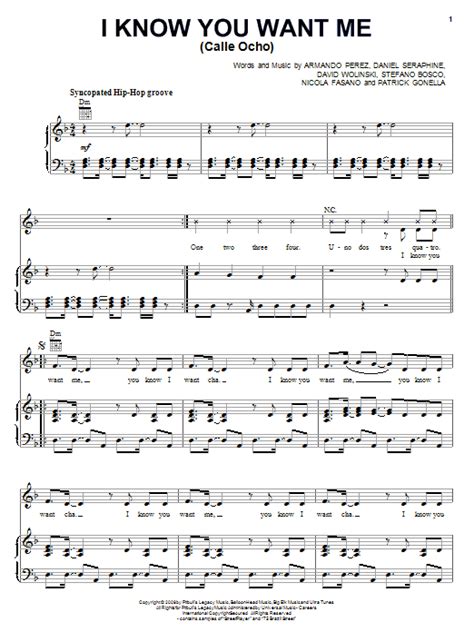 I Know You Want Me Calle Ocho By Pitbull Sheet Music For Piano Vocal