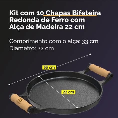 Kit Chapas Bifeteira Cm Redonda De Ferro Al A De Madeira