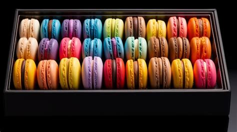 Premium Photo Colorful Macaroons In A Box On A Black Background