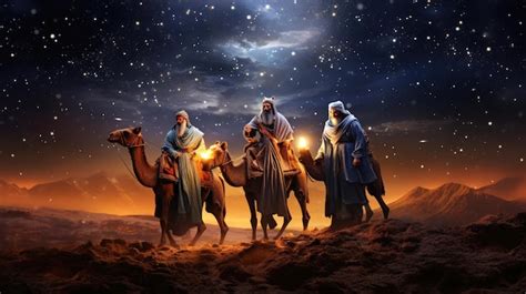 Premium AI Image | The Three Wise Men carry gifts through the desert guided by the stars ...