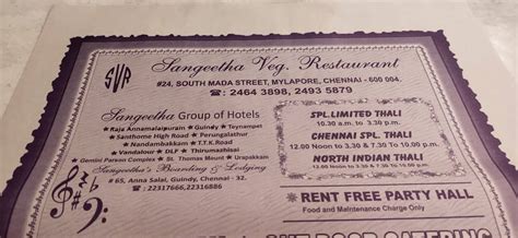 Menu At Sangeetha Restaurants Chennai 24