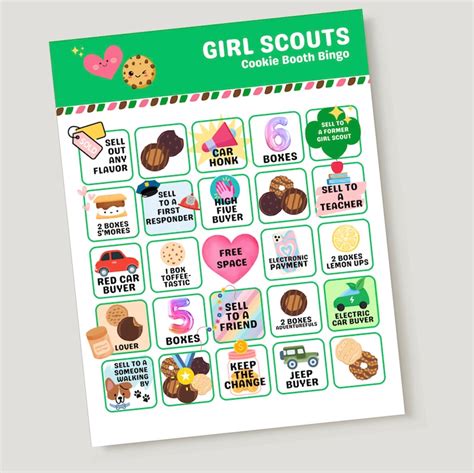 2024 Printable Girl Scout Cookie Booth Bingo Cookie Booth Sheet Bingo