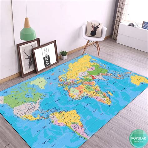 Blue Map Rug, World Map Rug, Map Mat, Play Carpet, Nursery Rug, Kids ...