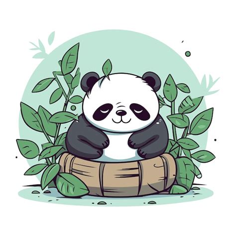 Lindo Oso Panda Sentado En Una Cesta De Bamb Ilustraci N Vectorial