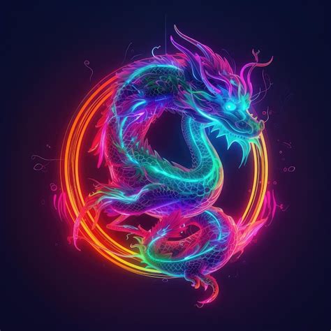 Premium Ai Image Neon Big Beautiful Dragon Installation