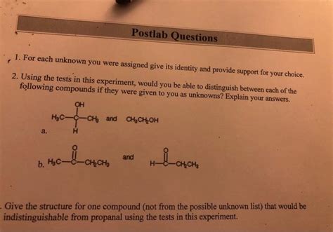 Solved Postlab Questions 1 For Each Unknown You Were Chegg